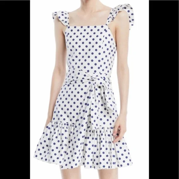 alice and olivia blue and white dress Alice + Olivia Blue White Paisley Embroidered Khira Tiered Mini Dress Size  4